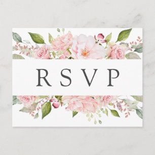 Pink Floral RSVP Postcard with Meal Choice