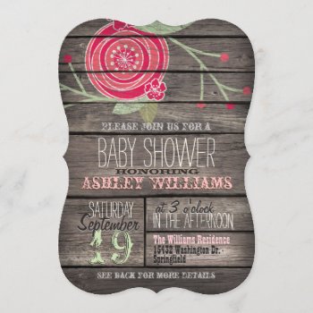 Pink Floral  Rustic Country Wood Baby Shower Invitation by Card_Stop at Zazzle