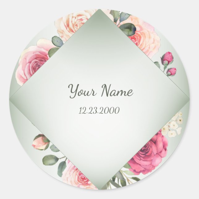 Pink Floral Rustic Geometric Green Party Classic Round Sticker (Front)