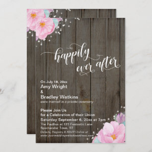 Pink Floral Rustic Happily Ever After Reception Invitation