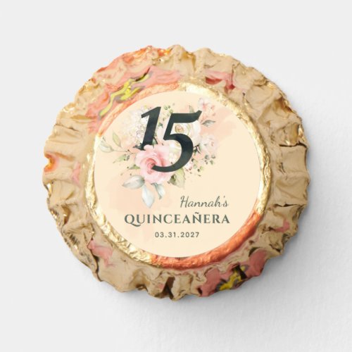 Pink Floral Rustic Happy Quinceanera 15th Birthday Reeses Peanut Butter Cups