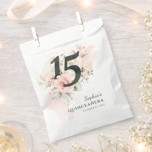 Pink Floral Rustic Quinceanera 15th Birthday Party Favor Bag