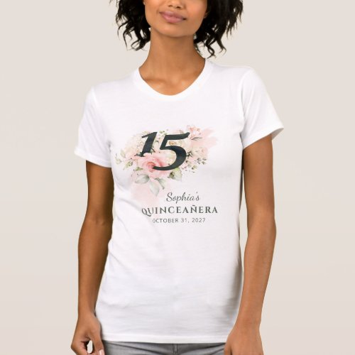 Pink Floral Rustic Quinceanera 15th Birthday T_Shirt