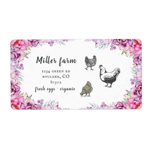 Pink Floral Rustic Script Egg Carton Label