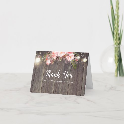 Pink Floral Rustic Wedding Thank You