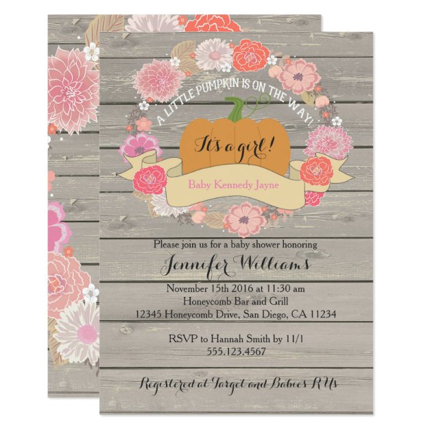 Pink Floral Rustic Wood Baby Shower Invitations