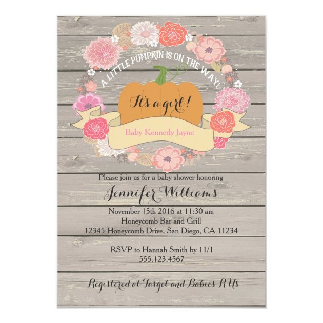 Pink Floral Rustic Wood Baby Shower Invitations