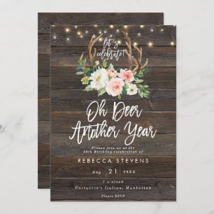 pink floral rustic wood lights birthday party invitation