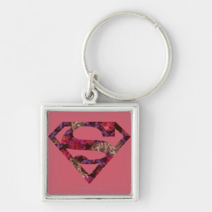 Pink Floral S-Shield Keychain