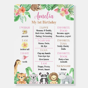Pink Floral Safari Animals 1st Birthday Milestone Foam Board