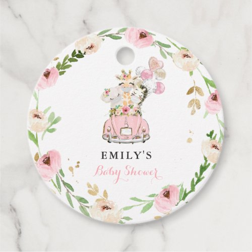Pink Floral Safari Animals Drive By Baby Shower Favor Tags