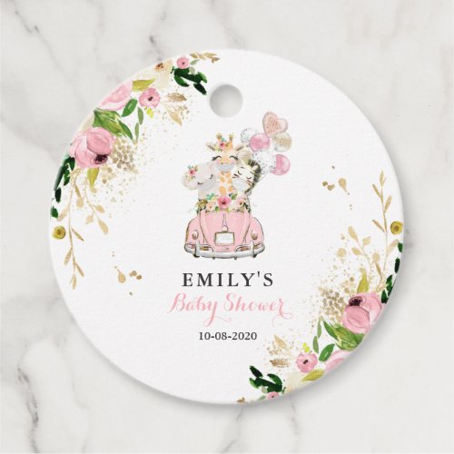 Pink Floral Safari Animals Drive By Baby Shower Favor Tags
