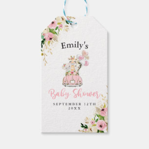 Pink Floral Safari Animals Drive By Baby Shower Gift Tags