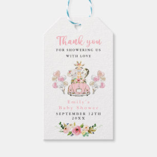 Pink Floral Safari Animals Drive By Baby Shower Gift Tags