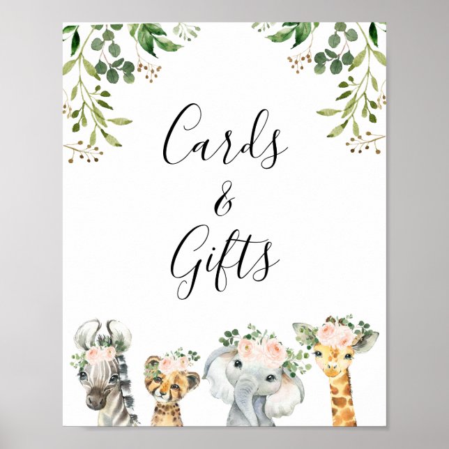 Pink Floral Safari Animals Girls Baby Shower Sign (Front)