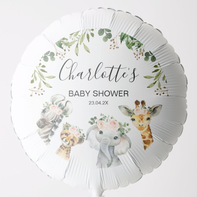 Pink Floral Safari Baby Shower Helium Balloon (Front)