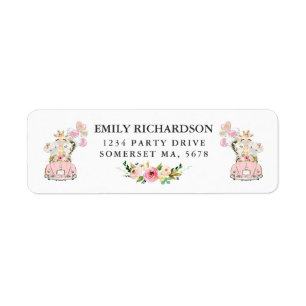 Pink Floral Safari Drive By Baby Shower Address Label