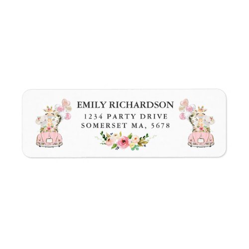 Pink Floral Safari Drive By Baby Shower Address Label