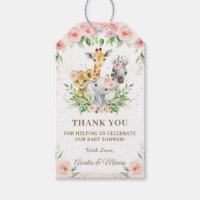 Pink Floral Safari Jungle Animals Baby Shower  Gift Tags