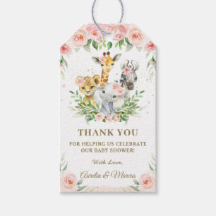 Pink Floral Safari Jungle Animals Baby Shower Gift Tags