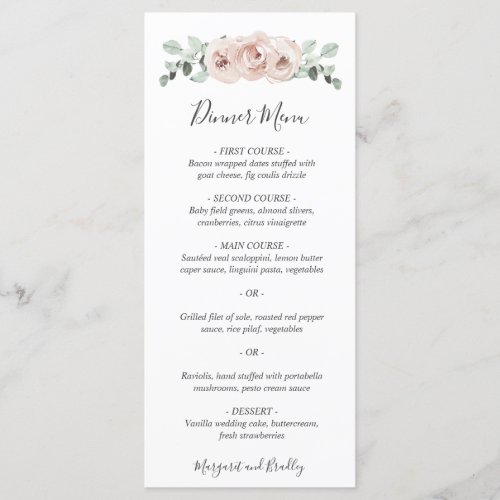 Pink Floral Sage Greenery Dusty Rose Wedding Menu