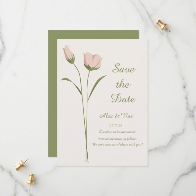 Pink Floral Save the Date Card (Front/Back In Situ)