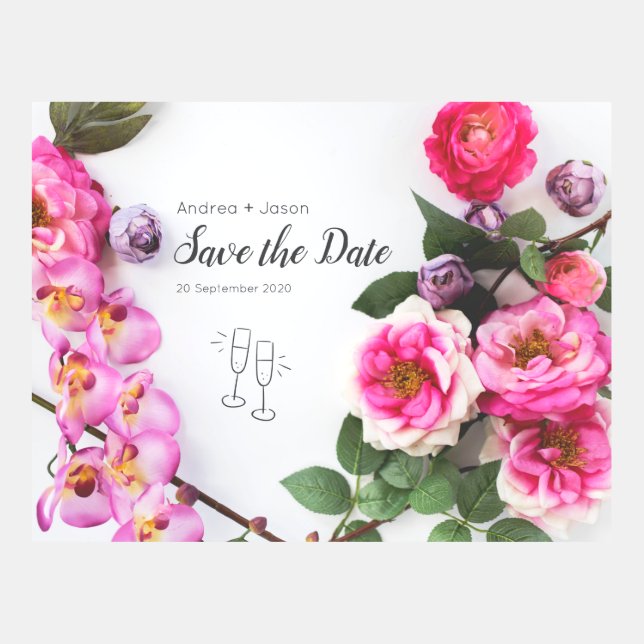 Pink Floral Save the Date Postcard Template (Front)