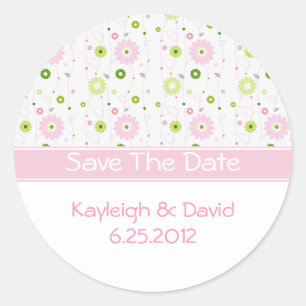 Pink Floral Save The Date Sticker