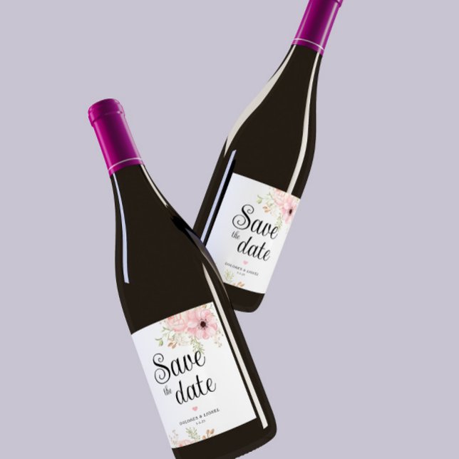 Pink Floral Save the date Wine Label (Creator Uploaded)