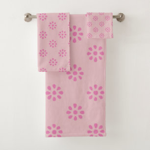 Pink Floral Scandinavian Folk Bathroom Decor Bath Towel Set