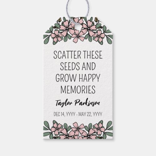 Pink Floral Scatter Seeds Grow Memories Funeral Gift Tags