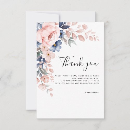 Pink Floral Script Baby Shower Thank You Card