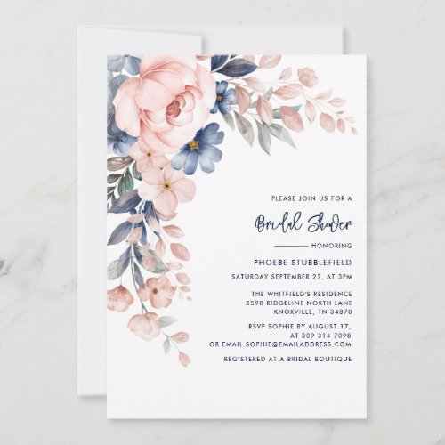 Pink Floral Script Elegant Botanical Bridal Shower Invitation