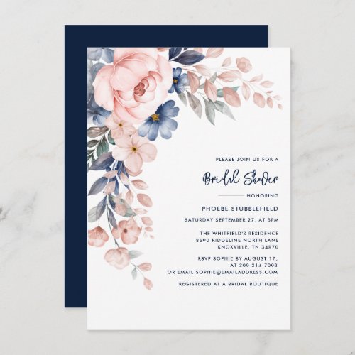 Pink Floral Script Elegant Bridal Shower Invitation