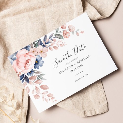 Pink Floral Script Greenery Modern Wedding Save The Date