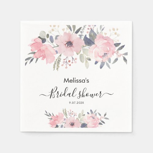 Pink Floral Script Rustic Bridal Shower Paper Napkins