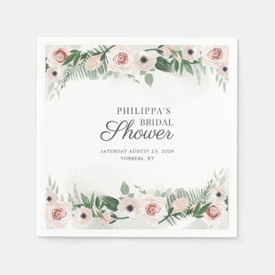 Pink Floral Script Trendy Watercolor Bridal Shower Napkins
