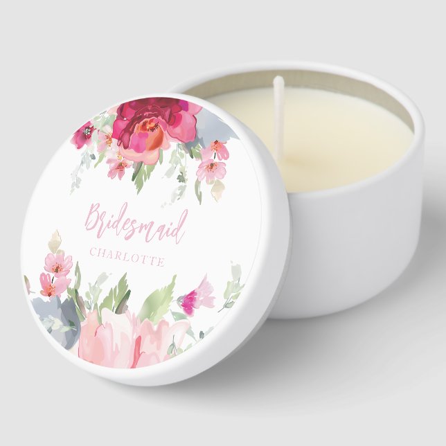 Pink Floral Script Wedding Bridesmaid Mini Candle Favors (Corner)