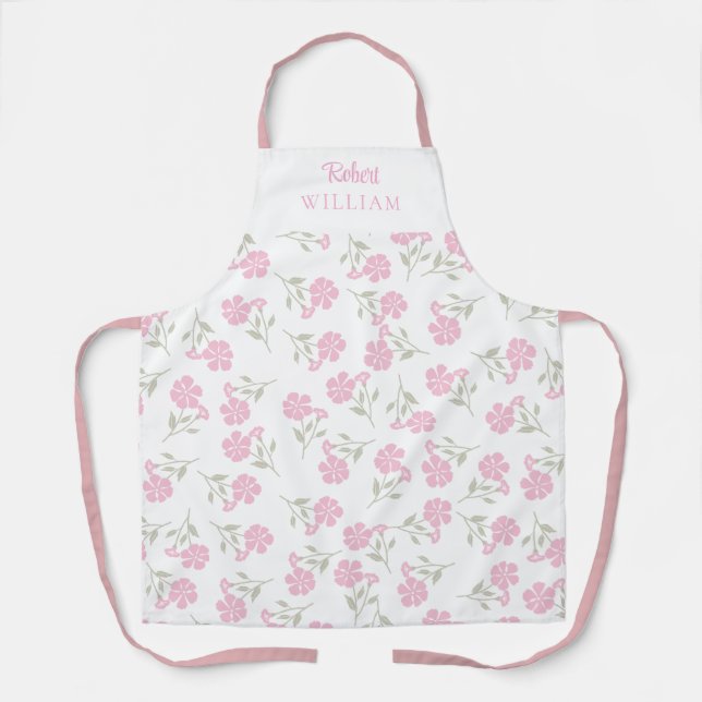 Pink Floral Scroll Personalized Kitchen Apron (Front)