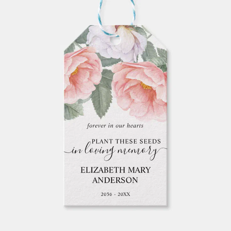 Pink Floral Seed Packet Memorial Funeral Gift Tags Zazzle