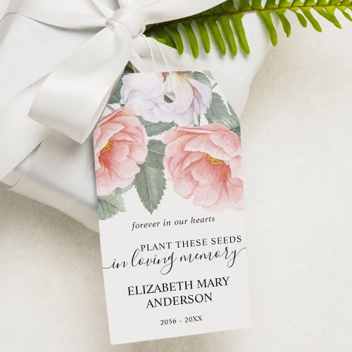 Pink Floral Seed Packet Memorial Funeral Gift Tags