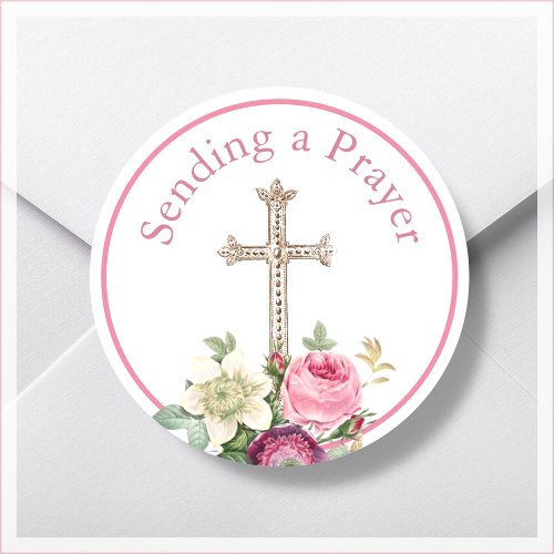 Pink Floral Sending a Prayer Religious   Classic Round Sticker