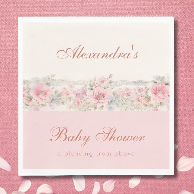 Pink Floral Shabby Chic Christian Baby Shower  Napkins (Creator Uploaded)