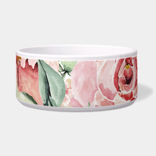 Pink, floral, shabby chic, dog bowl