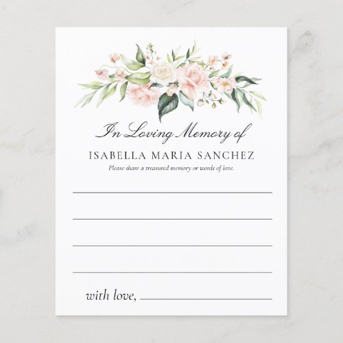 Pink Floral Share a Memory Funeral Attendance Card