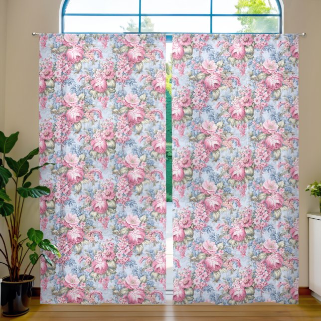 Pink Floral  Sheer Curtains (Living Room)