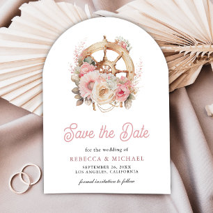 Pink Floral Ship Wheel Nautical Arch Photo Wedding Save The Date