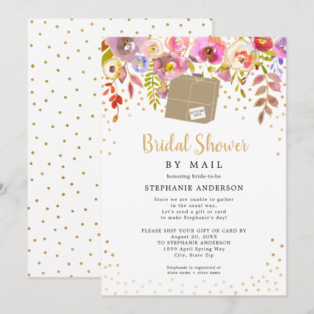 Pink Floral + shipping box Bridal Shower by mail Invitation (Front/Back)