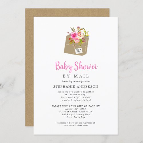 Pink Floral Shipping Box Girl Baby Shower by Mail Invitation