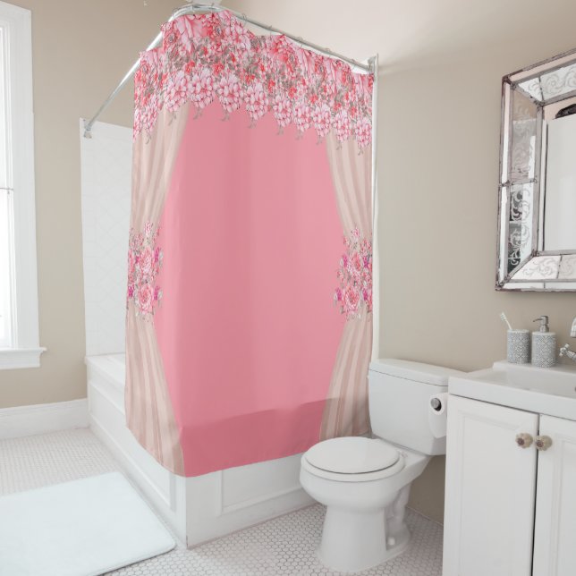 Pink Floral Shower Curtain (In Situ)
